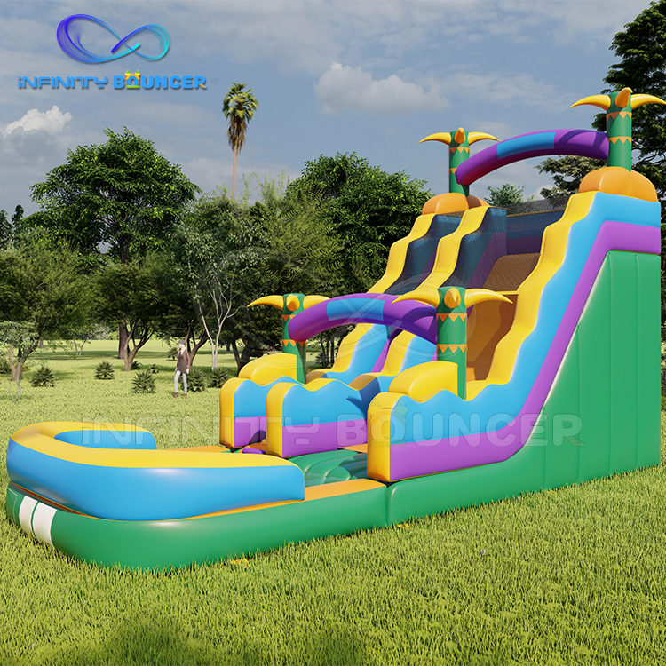 Commercial outdoor inflatable water slide with pool