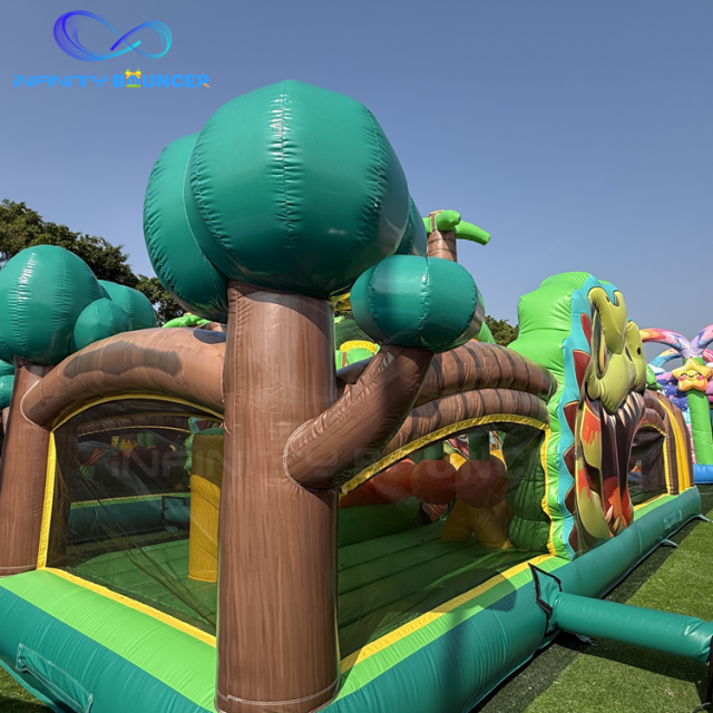 Dinosaur Forest 4-in-1 Inflatable Obstacle Course | bounce & Slide | Infinity Bouncer