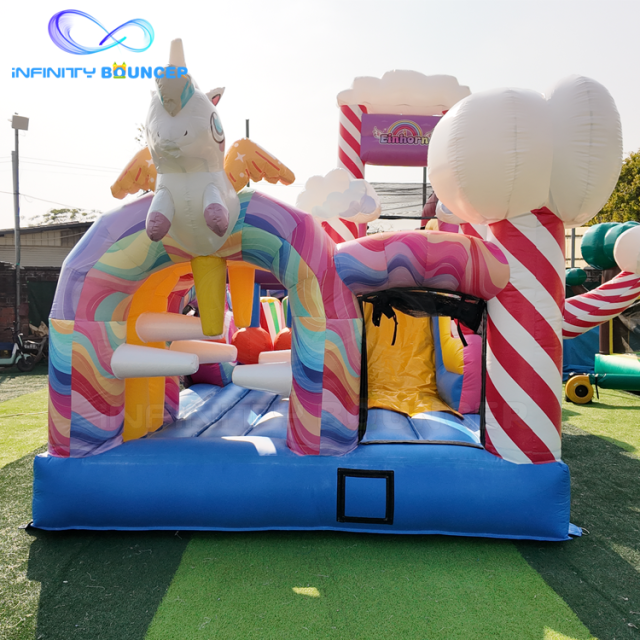 Rainbow Unicorn 4-in-1 | Inflatable Obstacle Course with Slide | Infinity Bouncer