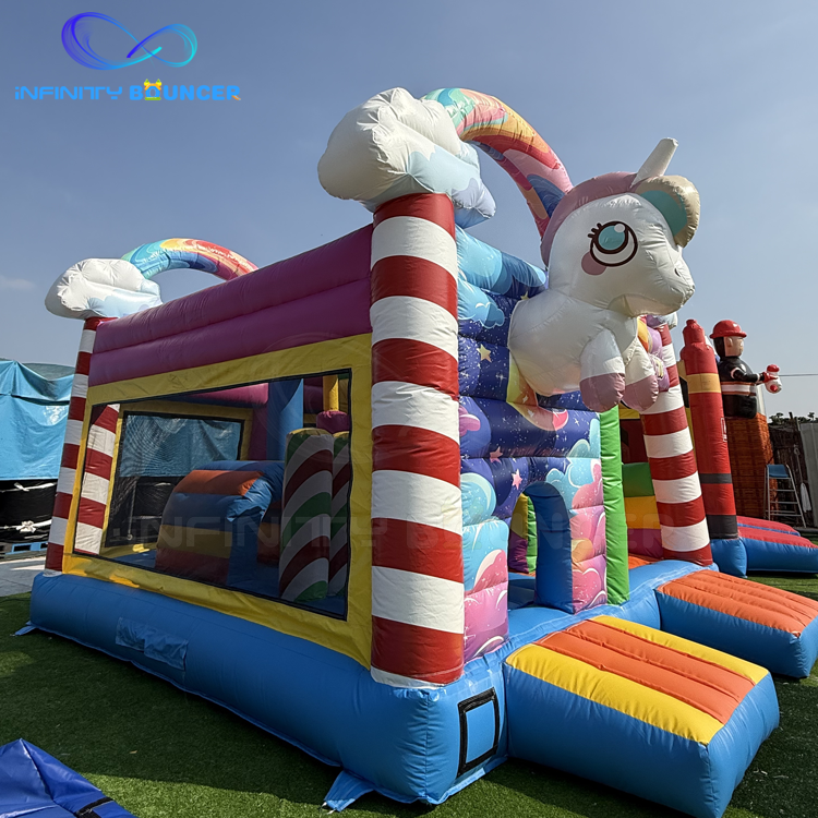 Rainbow Unicorn 4-in-1 Inflatable Bouncer | Slide & Obstacles | Infinity Bouncer