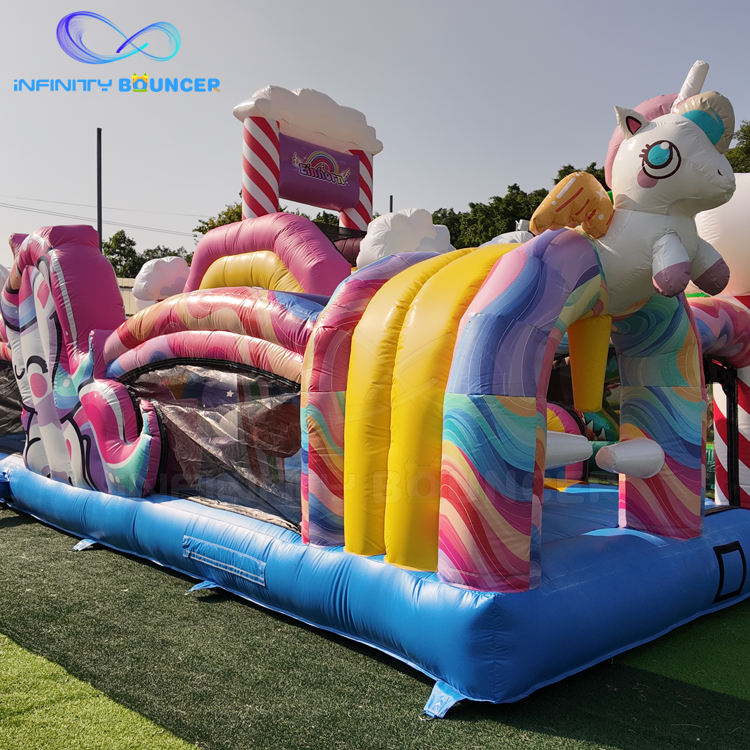 Rainbow Unicorn 4-in-1 | Inflatable Obstacle Course with Slide | Infinity Bouncer