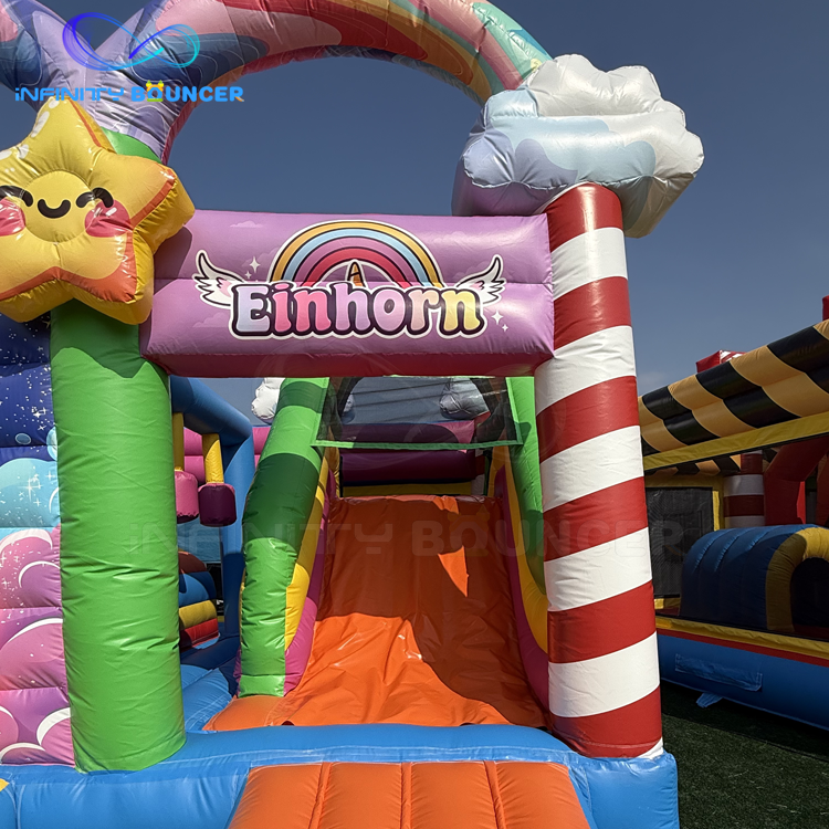 Rainbow Unicorn 4-in-1 Inflatable Bouncer | Slide & Obstacles | Infinity Bouncer