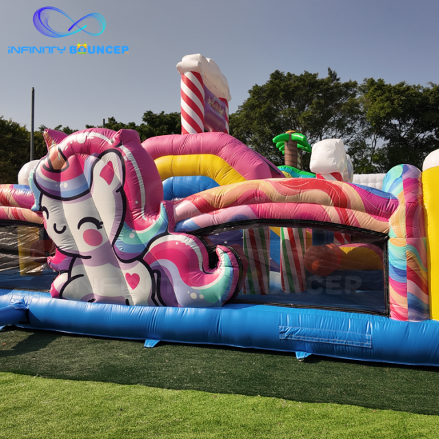 Rainbow Unicorn 4-in-1 | Inflatable Obstacle Course with Slide | Infinity Bouncer