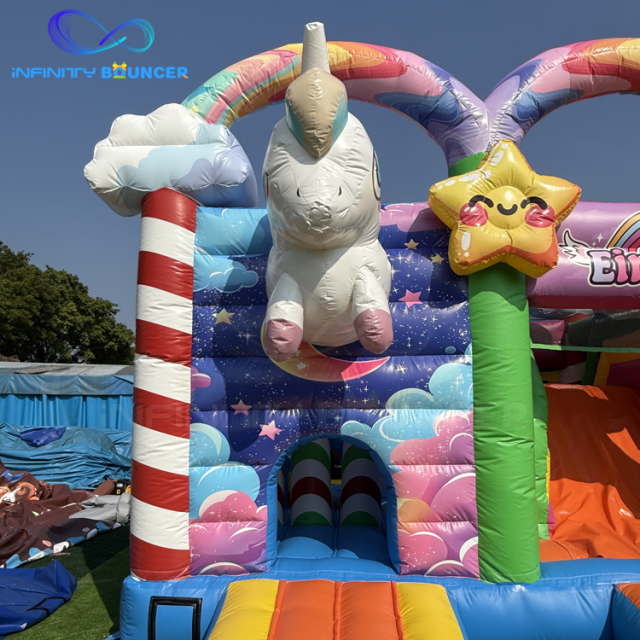 Rainbow Unicorn 4-in-1 Inflatable Bouncer | Slide & Obstacles | Infinity Bouncer
