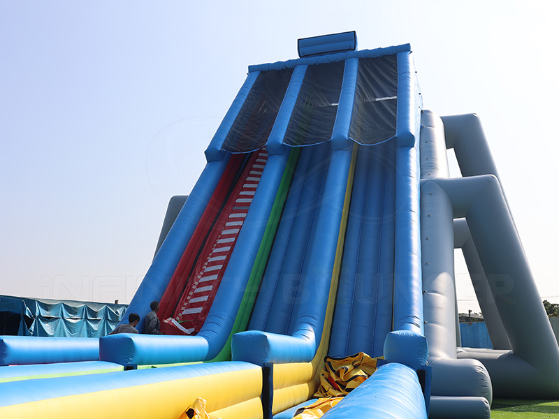 9-meter-high extra-long inflatable water slide with multiple colorful lanes