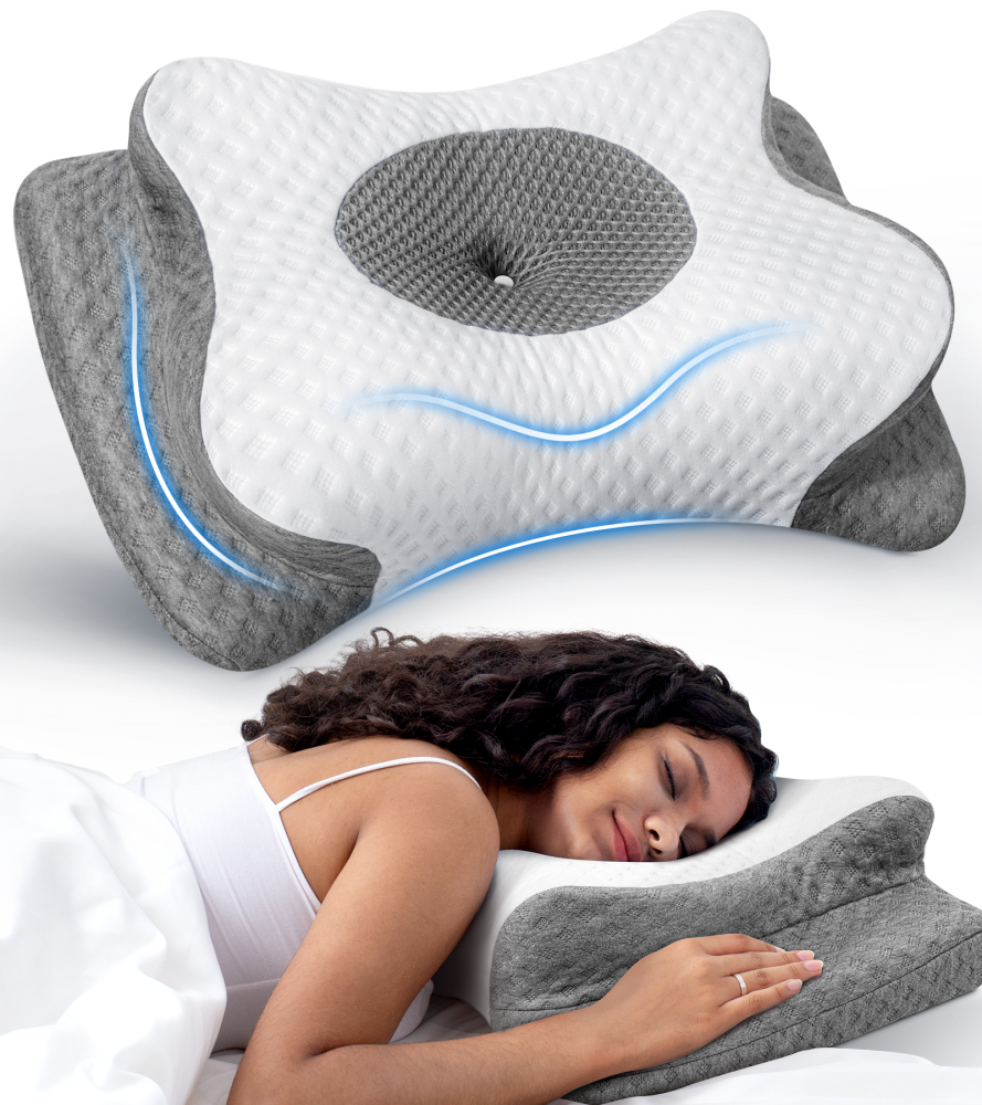 No More Aches Neck Pillow for Pain Relief, Adjustable Cervical Pillow for Neck Support with Armrest, Odorless Ergonomic Memory Foam Pillows,Orthopedic Bed Pillow for Side Back Stomach Sleeping