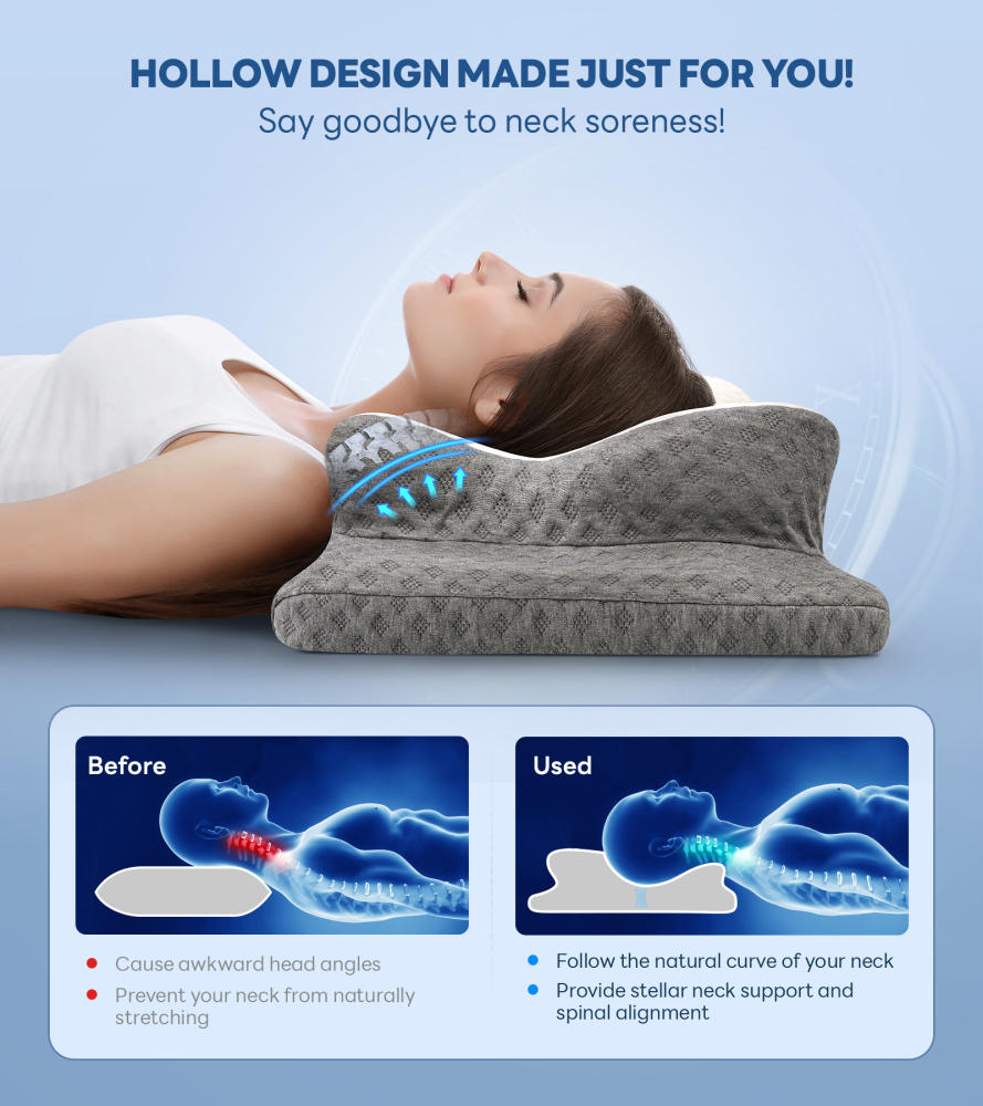 No More Aches Neck Pillow for Pain Relief, Adjustable Cervical Pillow for Neck Support with Armrest, Odorless Ergonomic Memory Foam Pillows,Orthopedic Bed Pillow for Side Back Stomach Sleeping