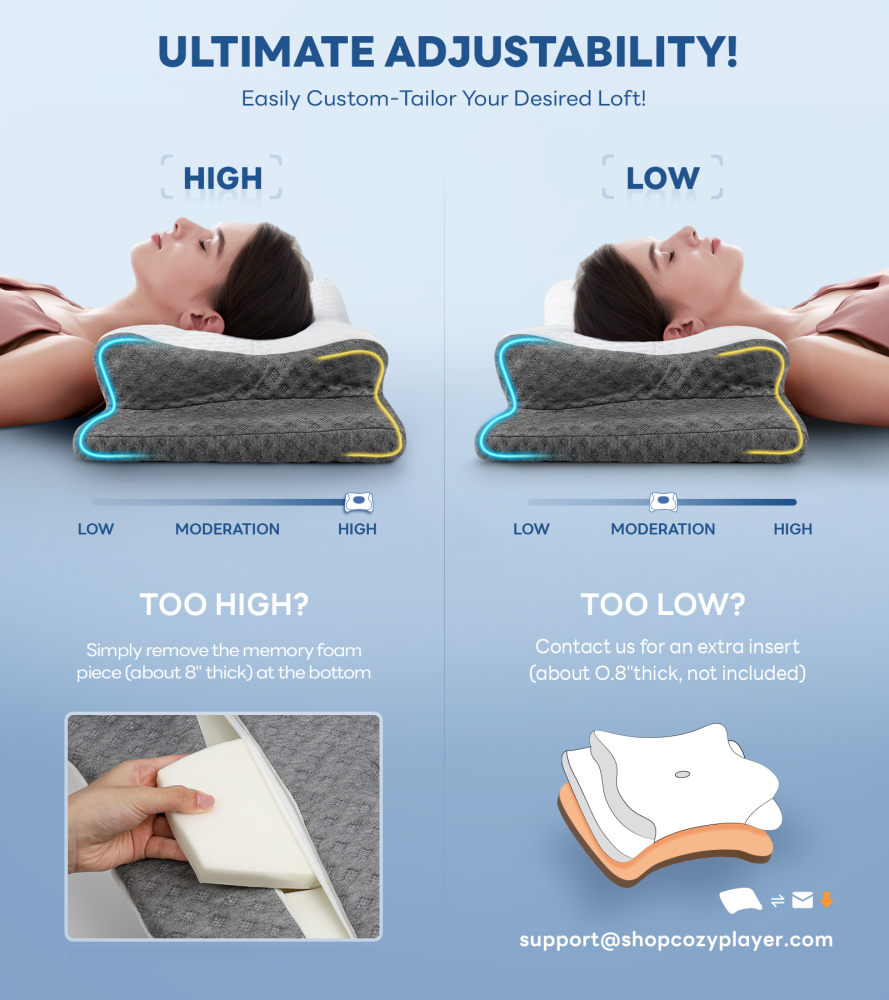 No More Aches Neck Pillow for Pain Relief, Adjustable Cervical Pillow for Neck Support with Armrest, Odorless Ergonomic Memory Foam Pillows,Orthopedic Bed Pillow for Side Back Stomach Sleeping