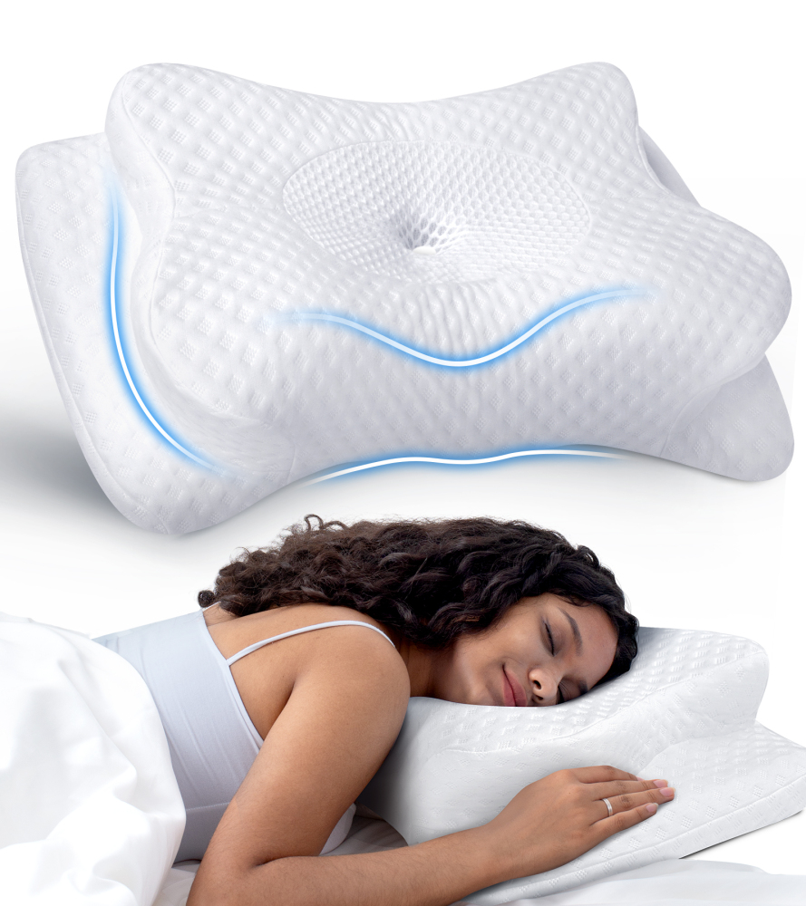 No More Aches Neck Pillow for Pain Relief, Adjustable Cervical Pillow for Neck Support with Armrest, Odorless Ergonomic Memory Foam Pillows,Orthopedic Bed Pillow for Side Back Stomach Sleeping