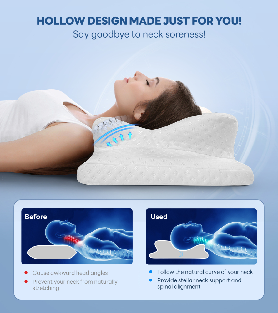 No More Aches Neck Pillow for Pain Relief, Adjustable Cervical Pillow for Neck Support with Armrest, Odorless Ergonomic Memory Foam Pillows,Orthopedic Bed Pillow for Side Back Stomach Sleeping