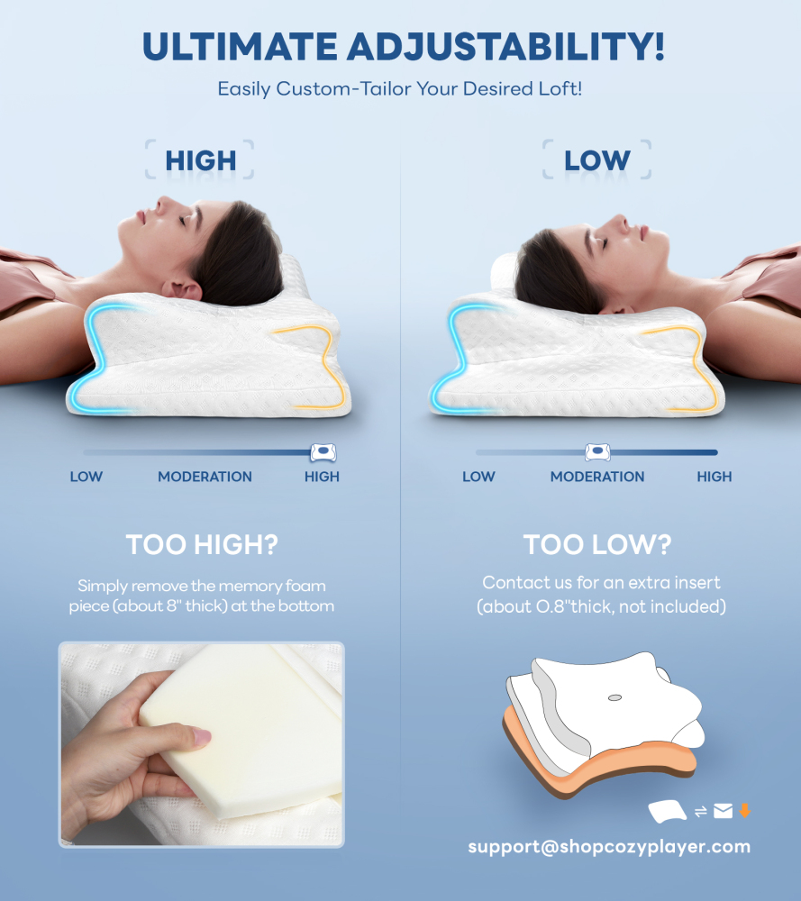 No More Aches Neck Pillow for Pain Relief, Adjustable Cervical Pillow for Neck Support with Armrest, Odorless Ergonomic Memory Foam Pillows,Orthopedic Bed Pillow for Side Back Stomach Sleeping