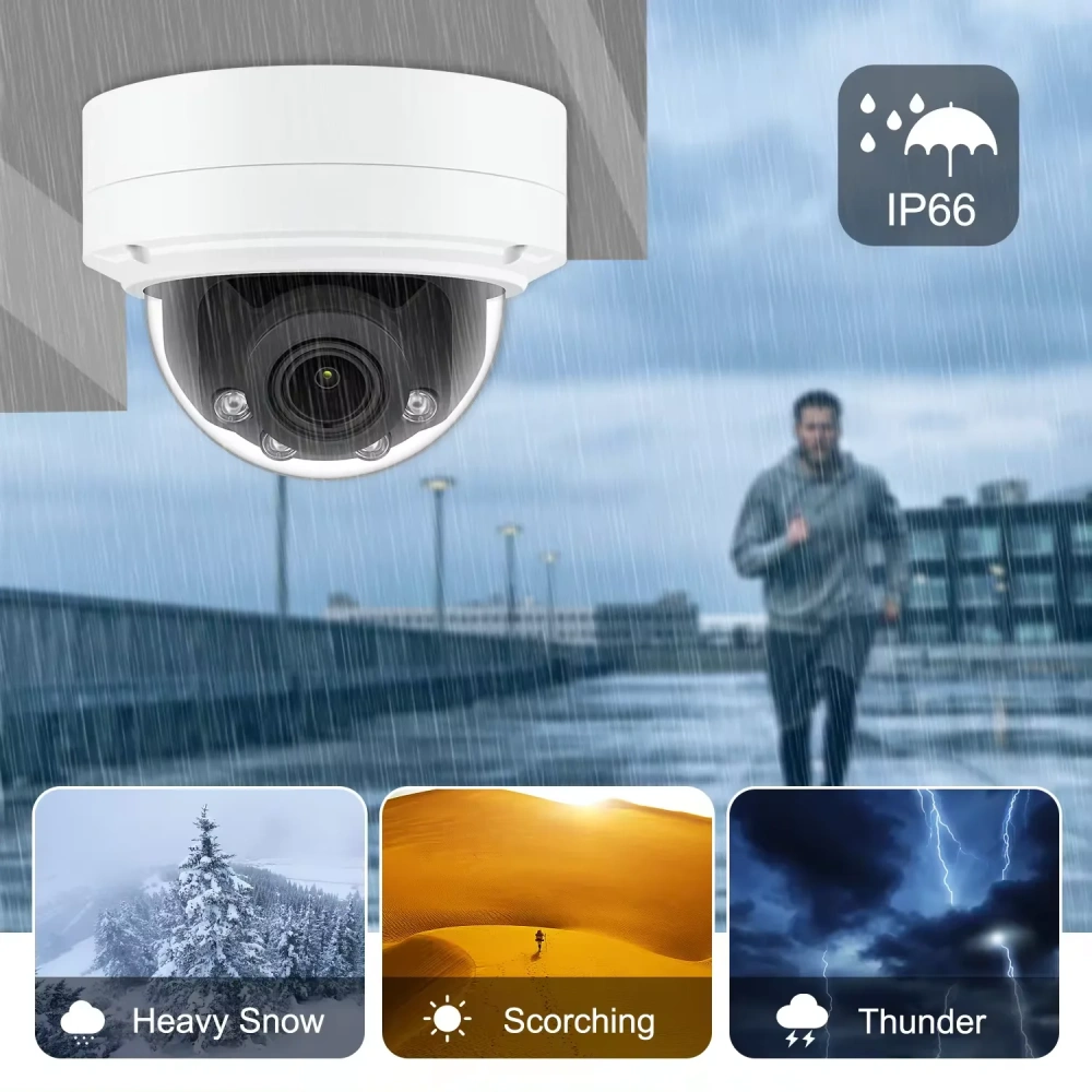5MP IP Camera 4X Zoom Camera Support Human Vehicle Detection 30m IR Distance Built in Mic H.265 IP66