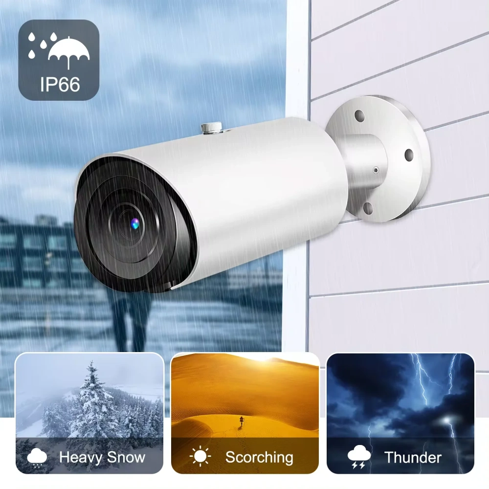 8MP Bullet Camera 4X Zoom Camera Support Human Vehicle Detection 30M IR Distance Built in Mic H.265 IP66