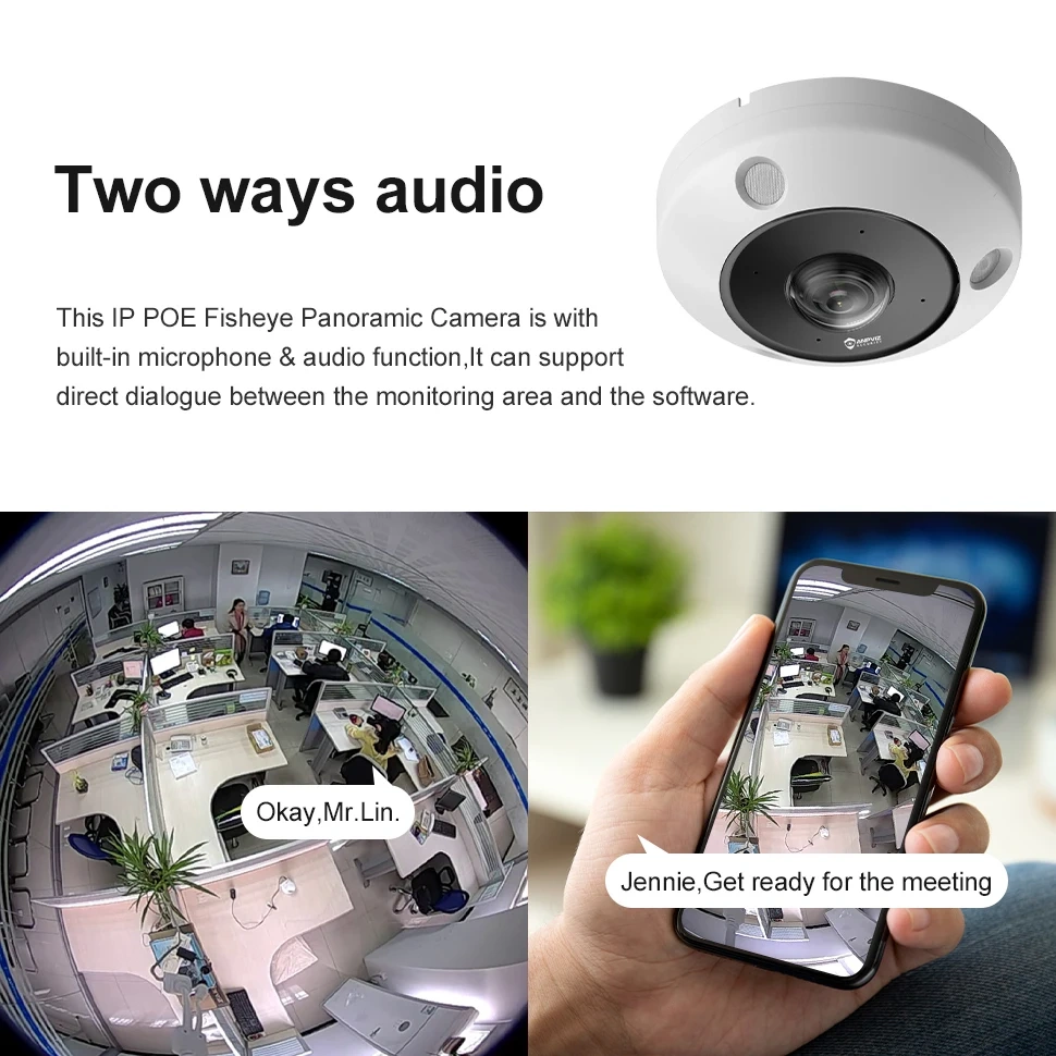 HK OEM 6MP 360 degree Fisheye POE lP Camera Human&Motion Detection VCA 130dB WDR H.265+ Two ways audio IR distance 15m