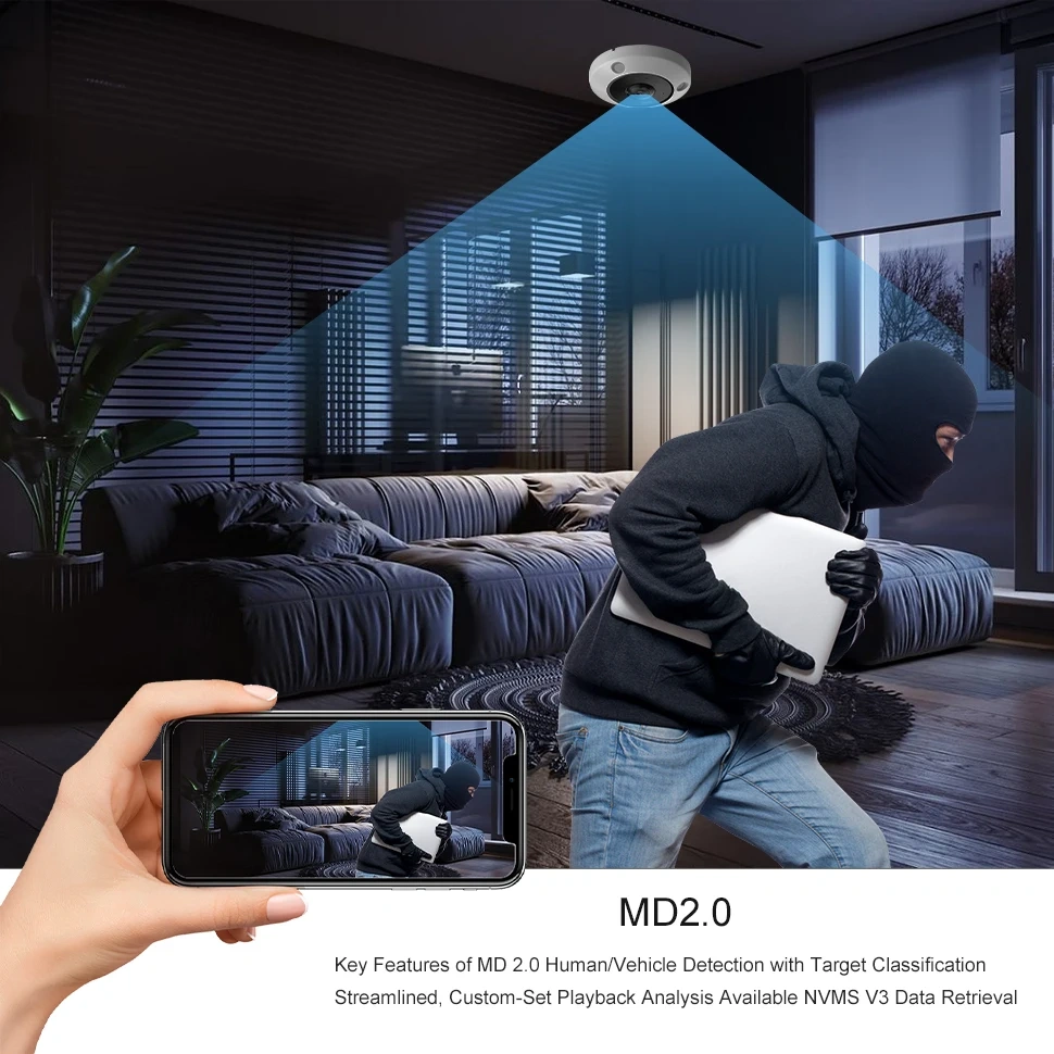 HK OEM 12MP 360 degree Fisheye POE lP Camera Human&Motion Detection VCA 130dB WDR H.265+ Two ways audio IR distance 15m