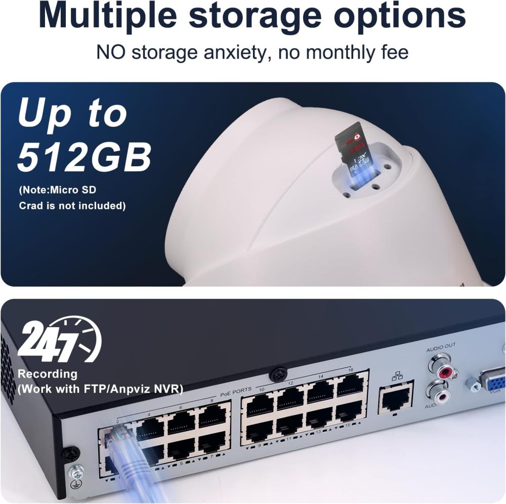 Anpviz 5MP PoE IP Camera, Built-in Mic, 512GB SD Slot, PoE Security Camera Outdoor Indoor, Smart Color Night Vision 100ft, Human & Vehicle Detection, Dome IP Camera, IP66, NDAA Compliant (U Series)