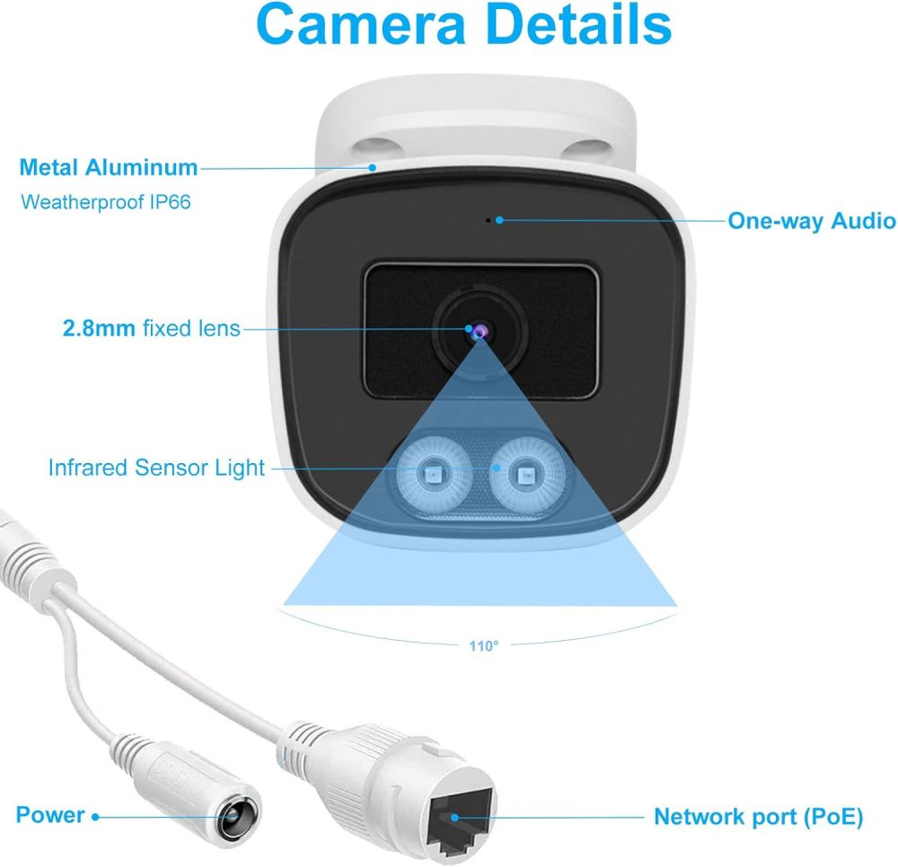 Anpviz 4MP PoE IP Bullet Camera with Microphone/Audio, IP Security Camera Outdoor Indoor, Night Vision 65ft, Waterproof IP66, 108° Wide Angle 2.8mm Lens, 24/7 Recording, NDAA Compliant (U Series)