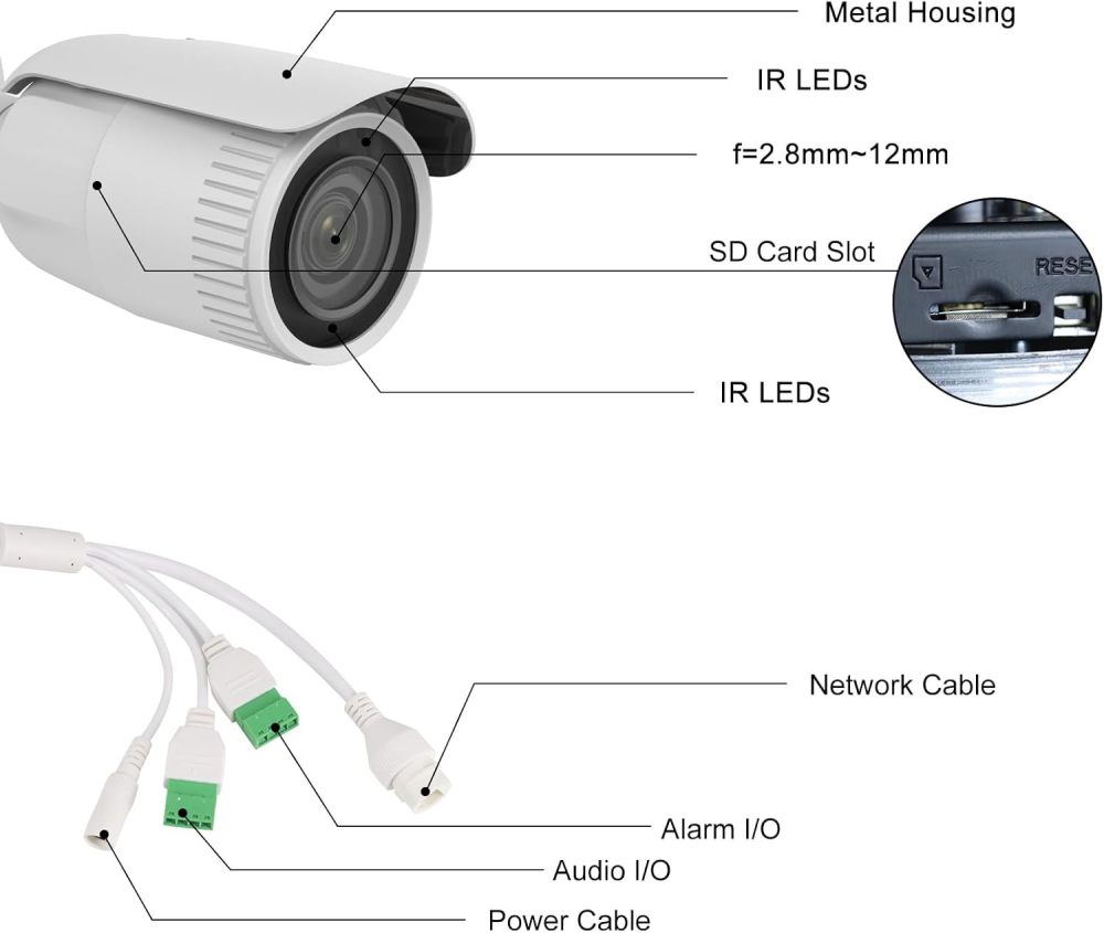 Anpviz 4X Optical Zoom POE Camera, 5MP POE IP Camera with 2.8~12mm Motorized Varifocal Lens, Outdoor Bullet Camera with 164ft Night Vision, Ture WDR, IP67 Waterproof, SD Card Recording(H Series)