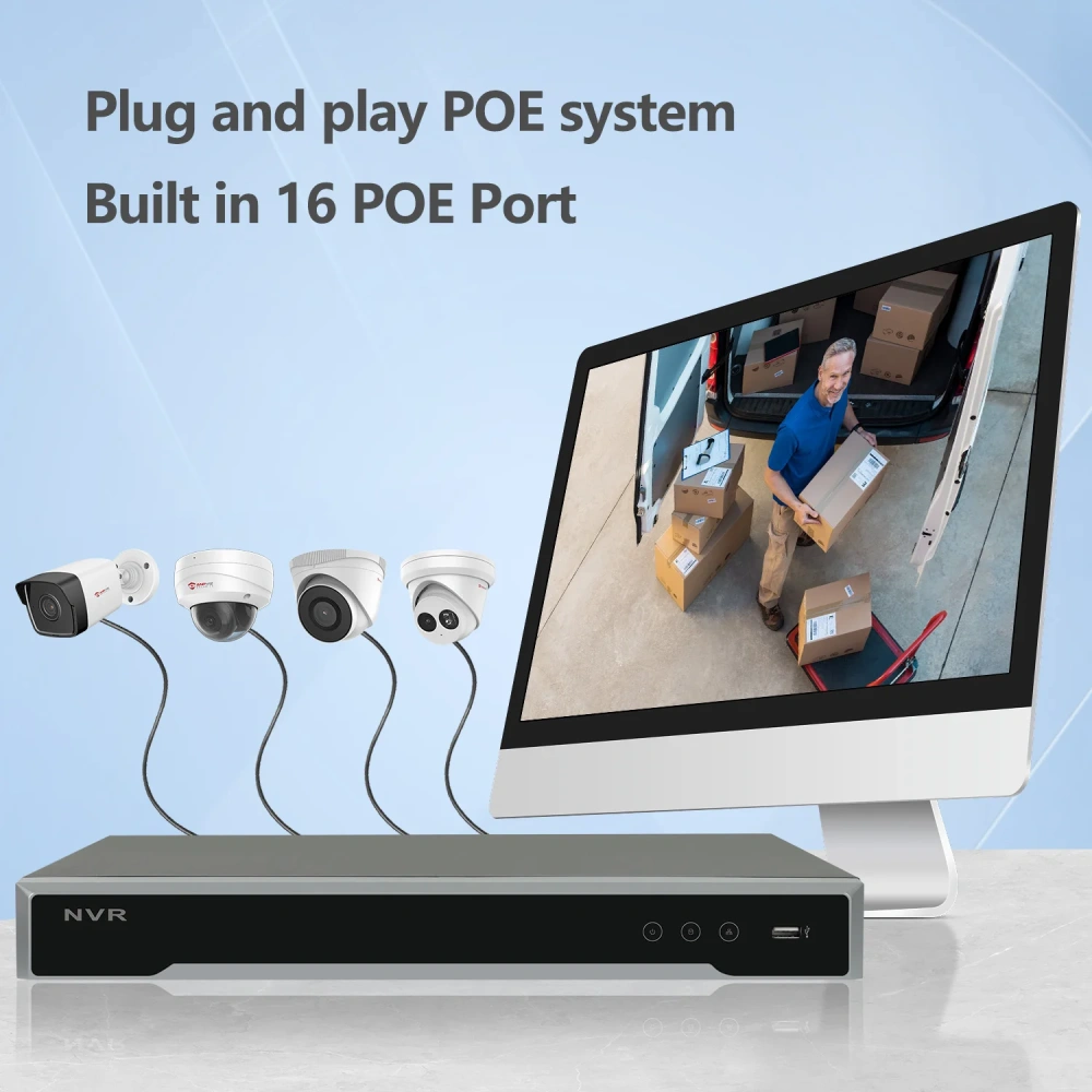 HK OEM 12MP POE Network Video Recorder 16Ch/16Poe NVR 2SATA Max 20TB Storage AI Motion Detection 24/7 Recording H265+