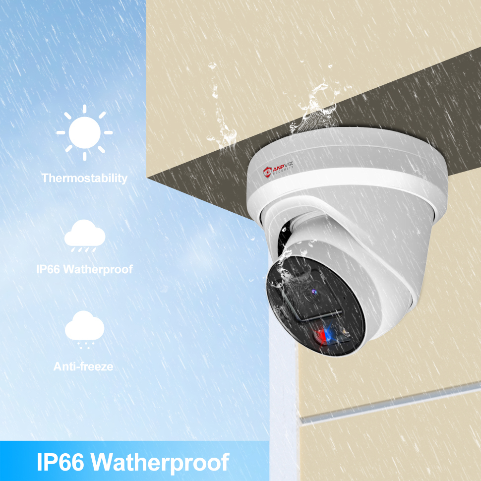 Anpviz 6MP IP Camera Security Turret POE Outdoor Camera Smart Red and Blue Light Sound Alarm Human/Vehicle Detection WDR H.265+