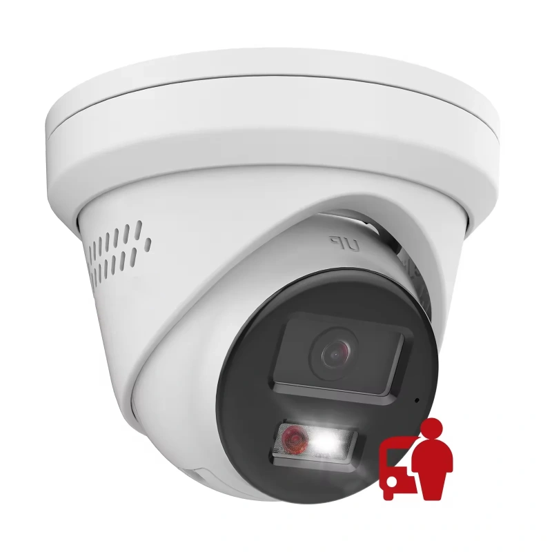 HK OEM 5MP Active Deterrence Turret IP Security Camera Outdoor IP67, 2-Way Audio, Color Night Vision 98ft, 2.8mm Full Metal