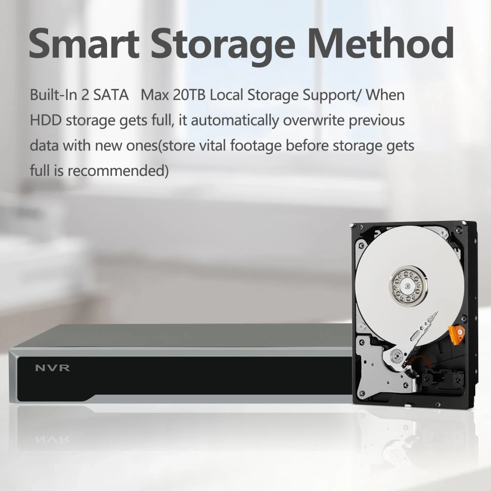 HK OEM 12MP POE Network Video Recorder 16Ch/16Poe NVR 2SATA Max 20TB Storage AI Motion Detection 24/7 Recording H265+