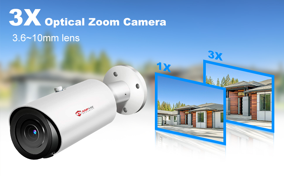 Anpviz 8MP Turret Camera 3X Zoom Camera Support Human Vehicle Detection 30M IR Distance Built in Mic H.265 IP66