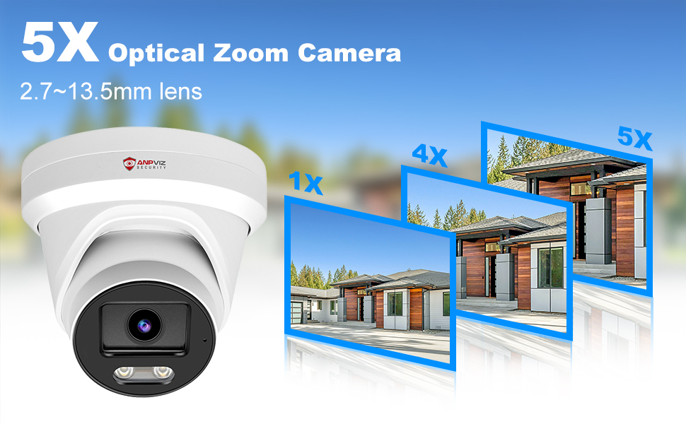 Anpviz 8MP Turret Camera 5X Zoom Camera Support Human Vehicle Detection 30M IR Distance Built in Mic H.265 IP67