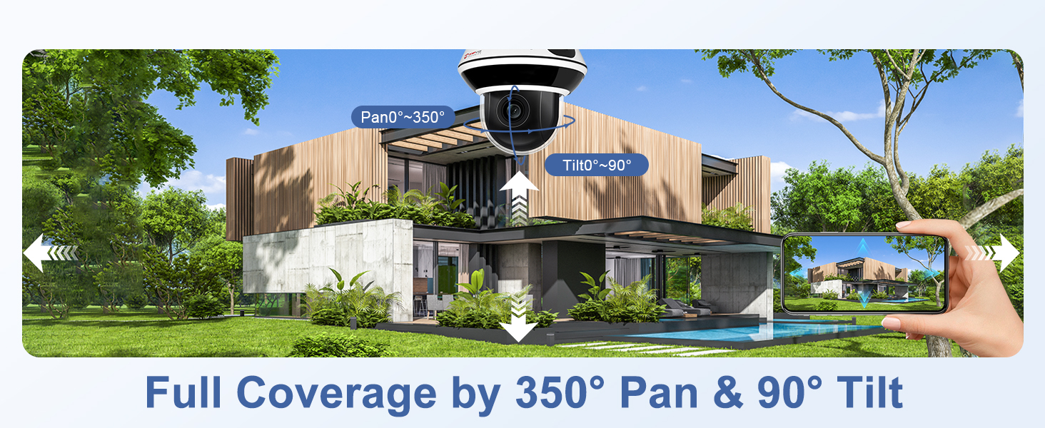 PTZ Camera Pan 355&deg; and Tilt 90&deg; Range