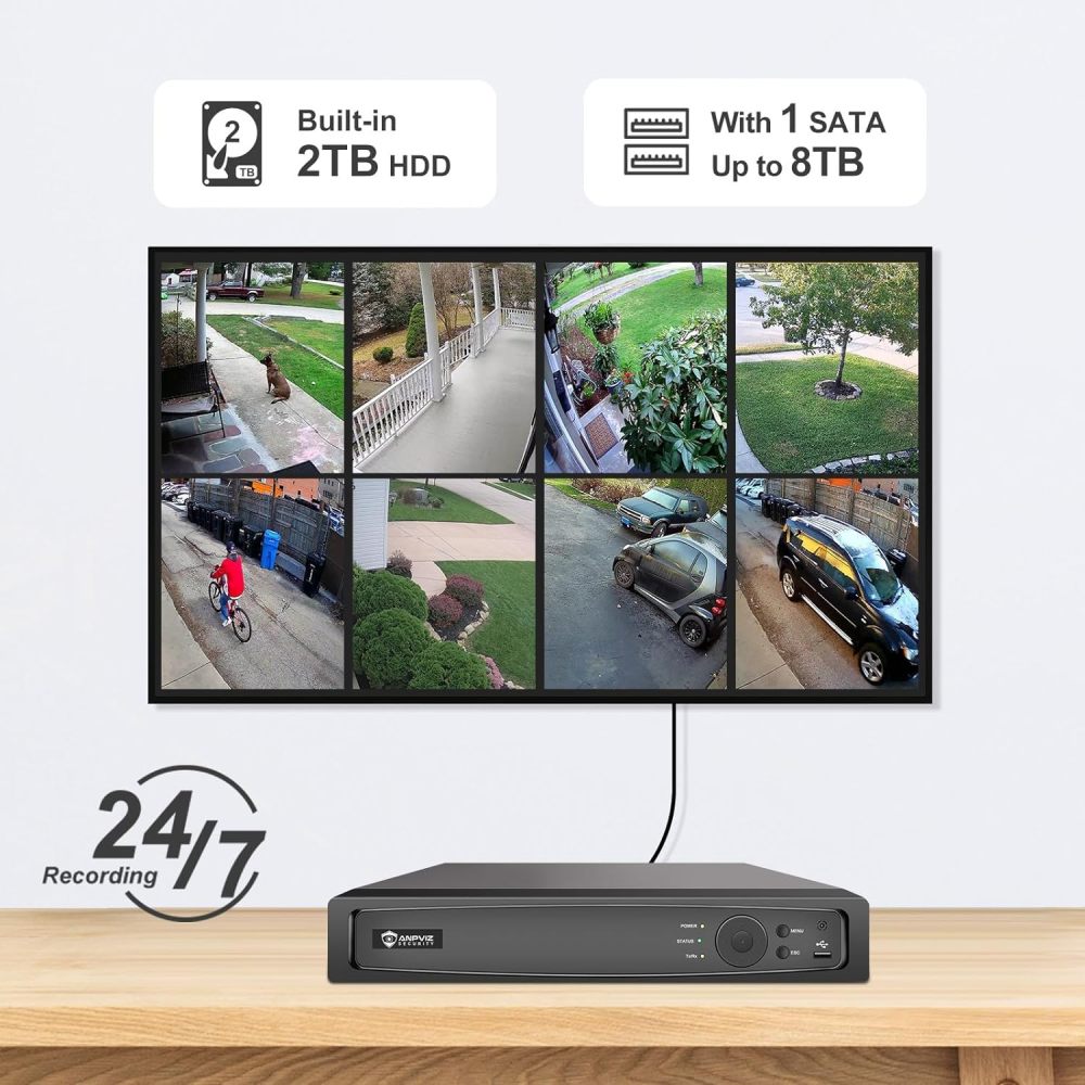 Anpviz 4MP PoE PTZ Security Camera System with Human & Vehicle Detection, 12MP 8CH NVR with 2TB HDD, 2X 4MP PTZ IP Camera with 4X Optical Zoom, Mic and IR Night Vision, True WDR, IP66, 24/7