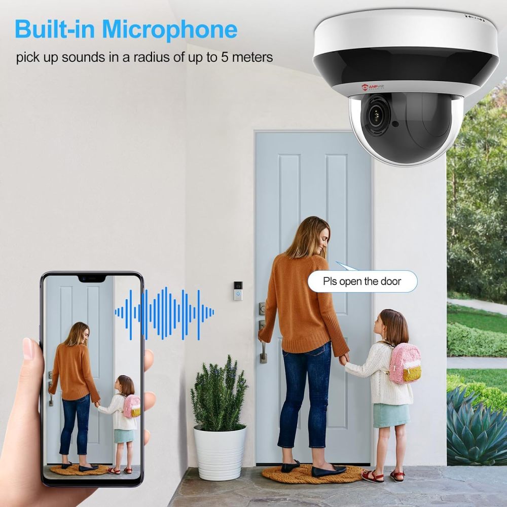 Anpviz 4MP PoE PTZ Security Camera System with Human & Vehicle Detection, 12MP 8CH NVR with 2TB HDD, 2X 4MP PTZ IP Camera with 4X Optical Zoom, Mic and IR Night Vision, True WDR, IP66, 24/7