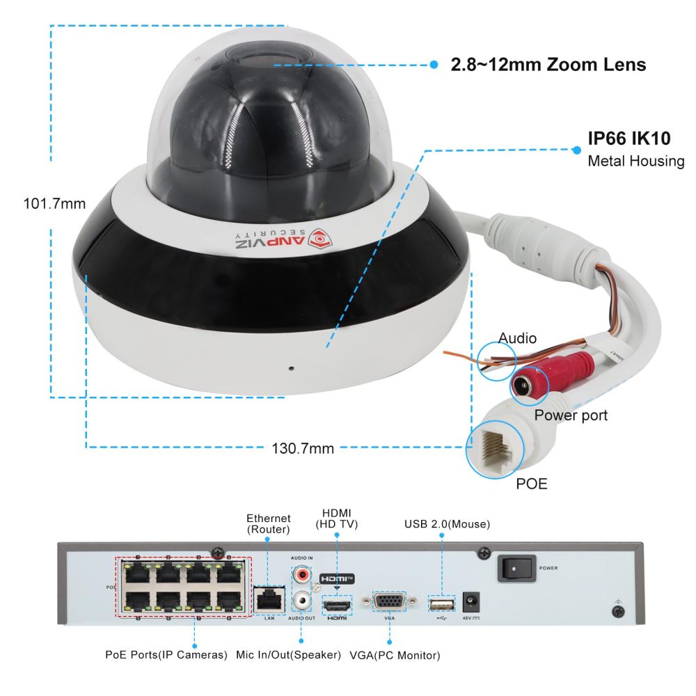 Anpviz 4MP PoE PTZ Security Camera System with Human & Vehicle Detection, 12MP 8CH NVR with 2TB HDD, 2X 4MP PTZ IP Camera with 4X Optical Zoom, Mic and IR Night Vision, True WDR, IP66, 24/7