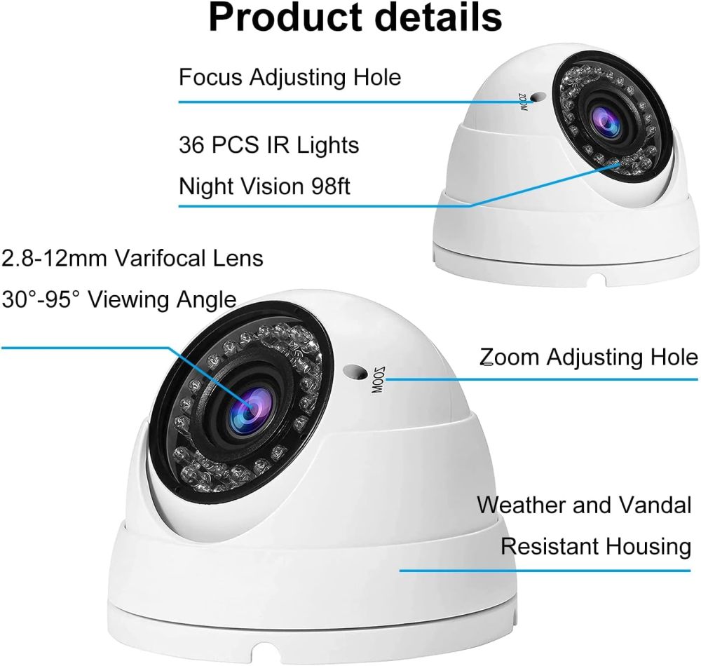 Anpviz Analog CCTV Camera 1080P HD 4-in-1(TVI/AHD/CVI/960H CVBS), 4X Manual Focus/Zoom Analog Camera 2.8-12mm Varifocal Lens, 36 IR-LEDs Dome Turret Security Camera for Indoor and Outdoor