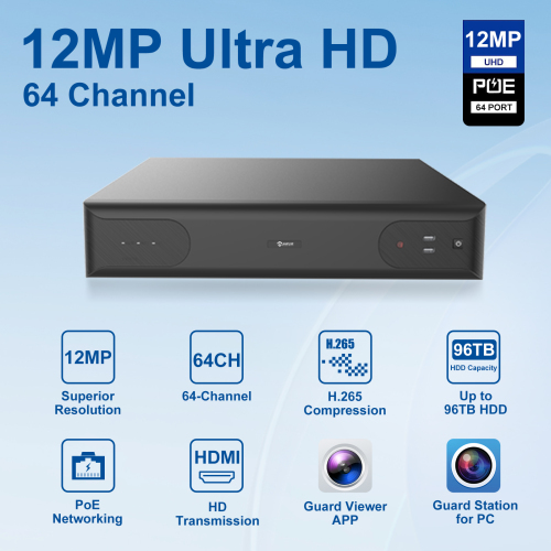 Anpviz 12MP 64 Channel PoE NVR Network Video Recorder, 64CH H.265 NVR Support 12MP/8MP/6MP/5MP/4MP IP PoE Camera Video Audio Recorder for Business, 8 SATA UP To 96TB (Only Plug & Play U Series Camera)