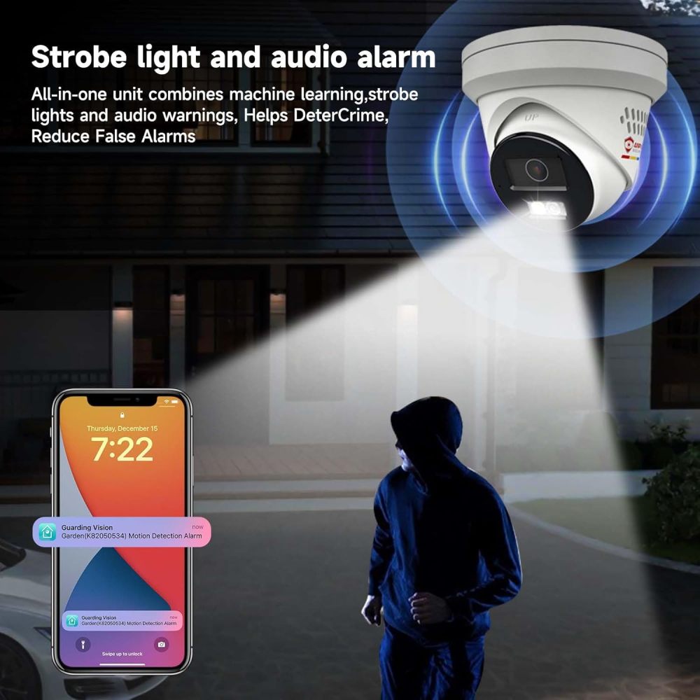 Anpviz 8MP IP PoE Camera, Strobe Light and Audio Alarm, Metal Turret 4K Security Camera Outdoor, 2 Way Audio, Smart Color Night Vision, Human/Vehicle Detection, IP67 Waterproof, 2.8mm Lens (H Series)