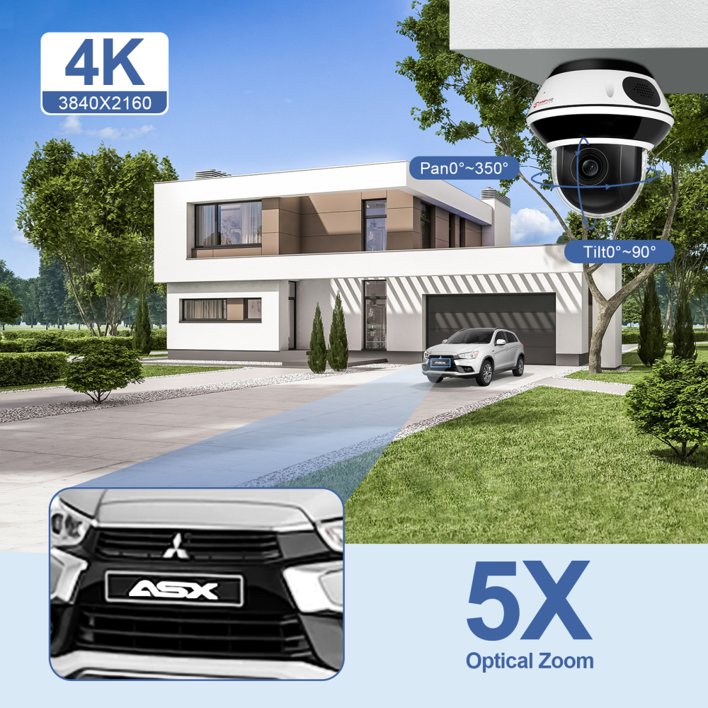 Anpviz UltraHD 4K 8MP PTZ POE IP Camera Outdoor with 5X Optical Zoom, 1/2.8" Sensor Dome Security IP Camera, Two-Way Audio, Human Vehicle Detection, 512GB SD Slot, 130ft IR Night Vision (U Series)