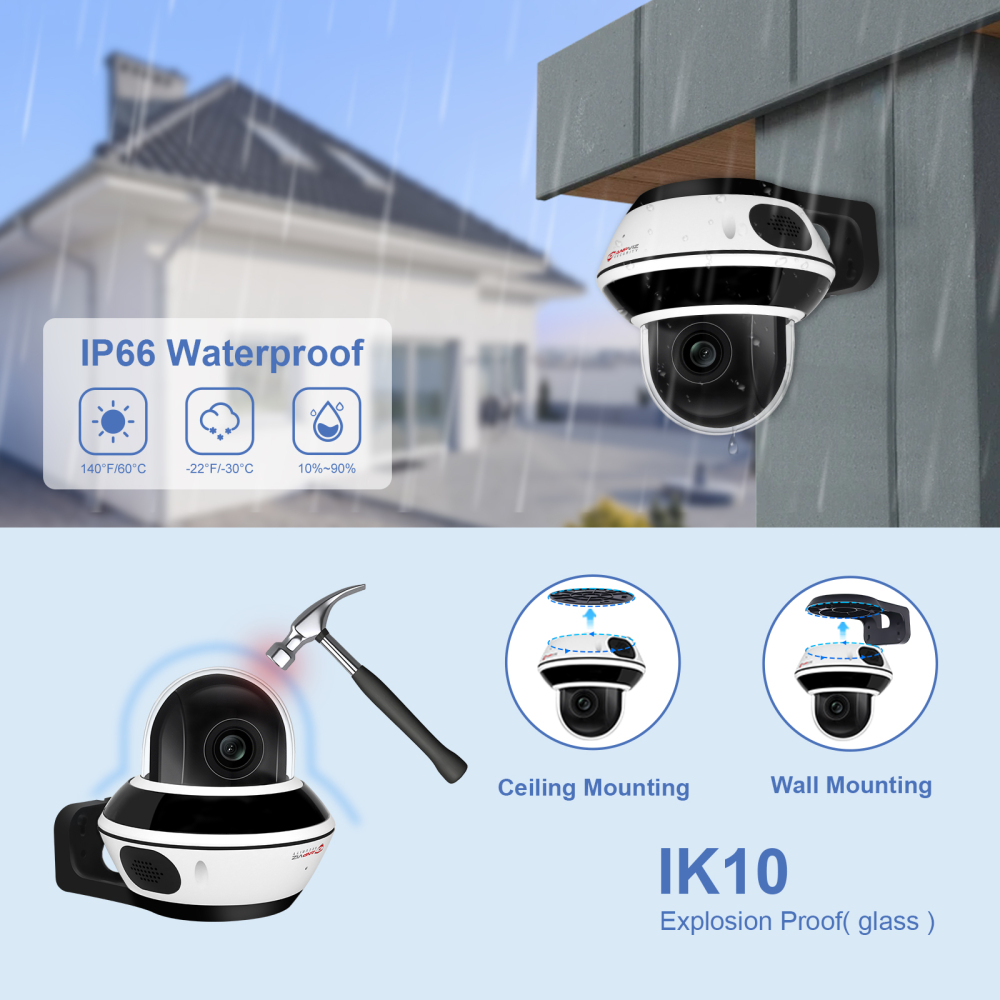 Anpviz UltraHD 4K 8MP PTZ POE IP Camera Outdoor with 5X Optical Zoom, 1/2.8" Sensor Dome Security IP Camera, Two-Way Audio, Human Vehicle Detection, 512GB SD Slot, 130ft IR Night Vision (U Series)