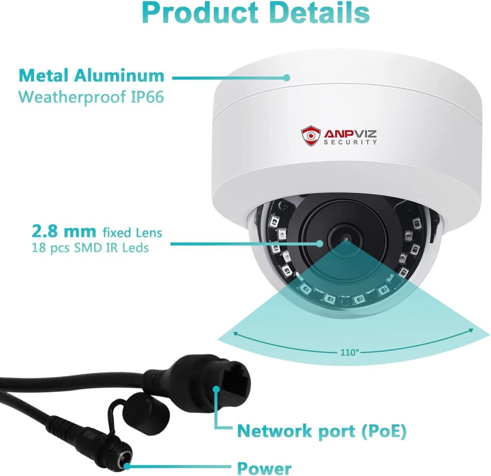 Anpviz UltraHD 4K (8MP) Security IP PoE Dome Camera Outdoor with Microphone/Audio, 3840x2160, Human Vehicle Detection, 100ft IR Night Vision, 2.8mm Wide Angle, IP66 Waterproof, Not PTZ