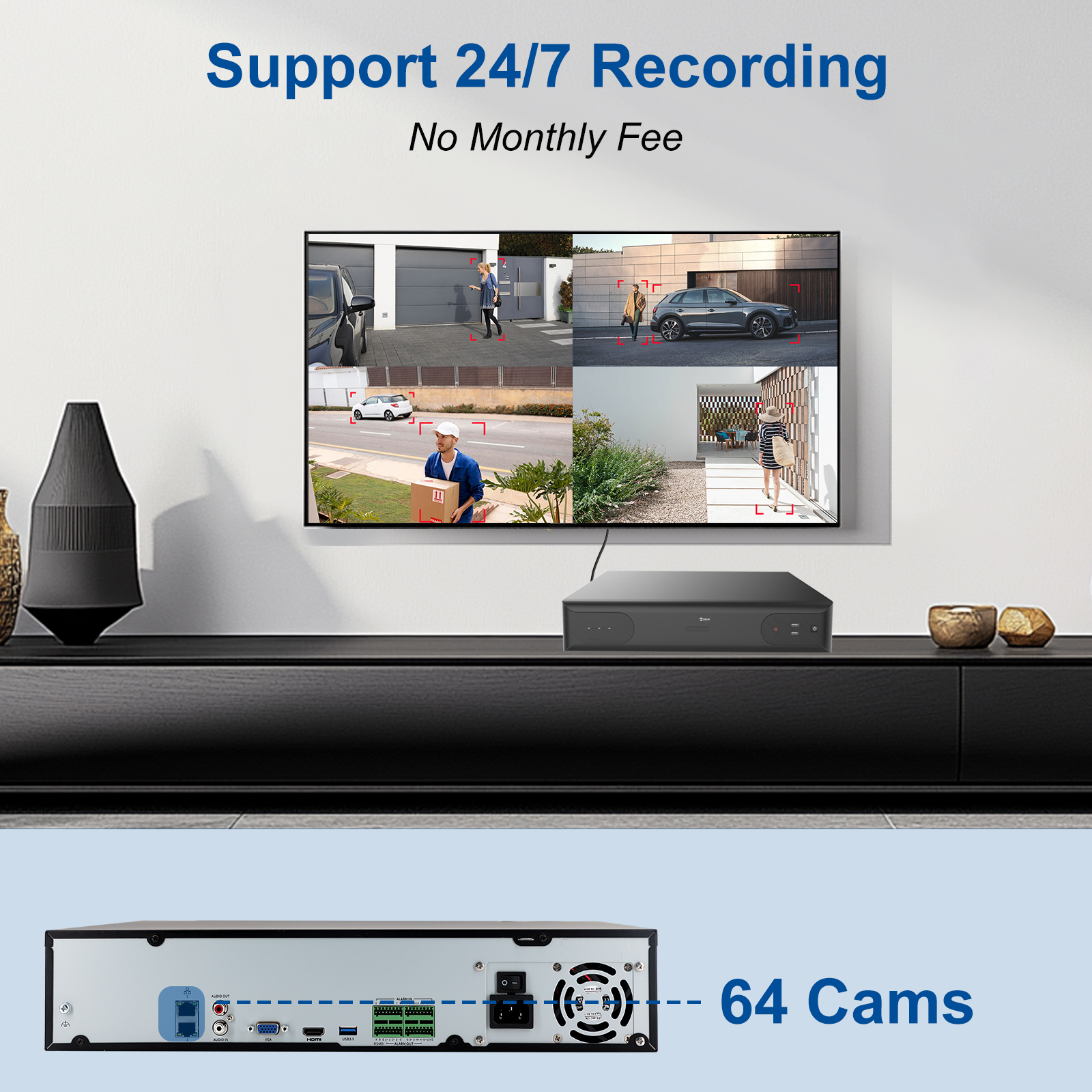 Anpviz 12MP 64 Channel PoE NVR Network Video Recorder, 64CH H.265 NVR Support 12MP/8MP/6MP/5MP/4MP IP PoE Camera Video Audio Recorder for Business, 8 SATA UP To 96TB (Only Plug & Play U Series Camera)