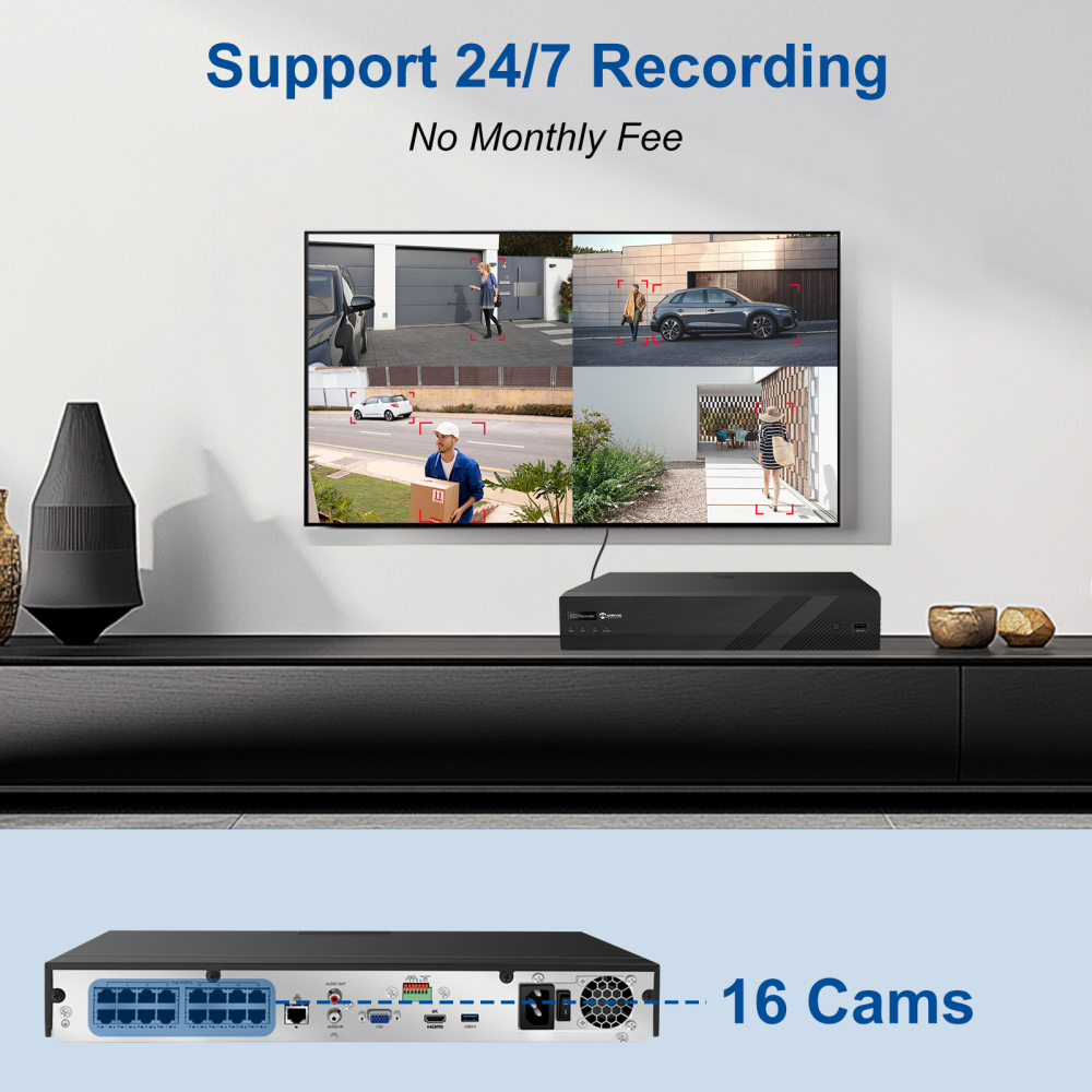 Anpviz 4K 16CH PoE NVR Network Video Recorder Pre-Installed 4TB HDD, 16CH H.265 NVR Support 8MP/6MP/5MP/4MP/1080P IP PoE Cameras for Business Video Audio Recording