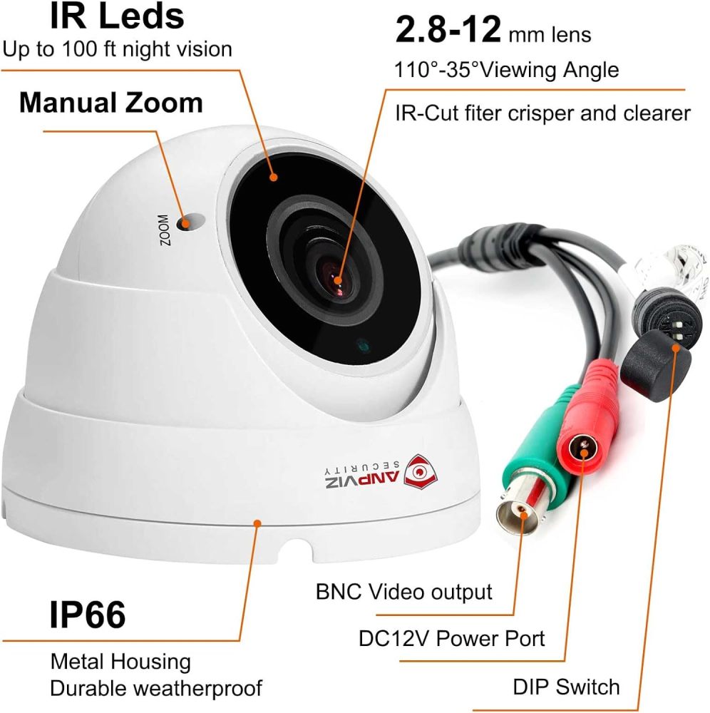 Anpviz 5MP Analog CCTV Camera, HD 4-in-1(TVI/AHD/CVI/CVBS), 4X Manual Focus/Zoom Analog Camera 2.8-12mm Varifocal Lens, IR LEDs Dome Turret Security Camera (White), ONLY Compatible with 5MP/3K/8MP DVR