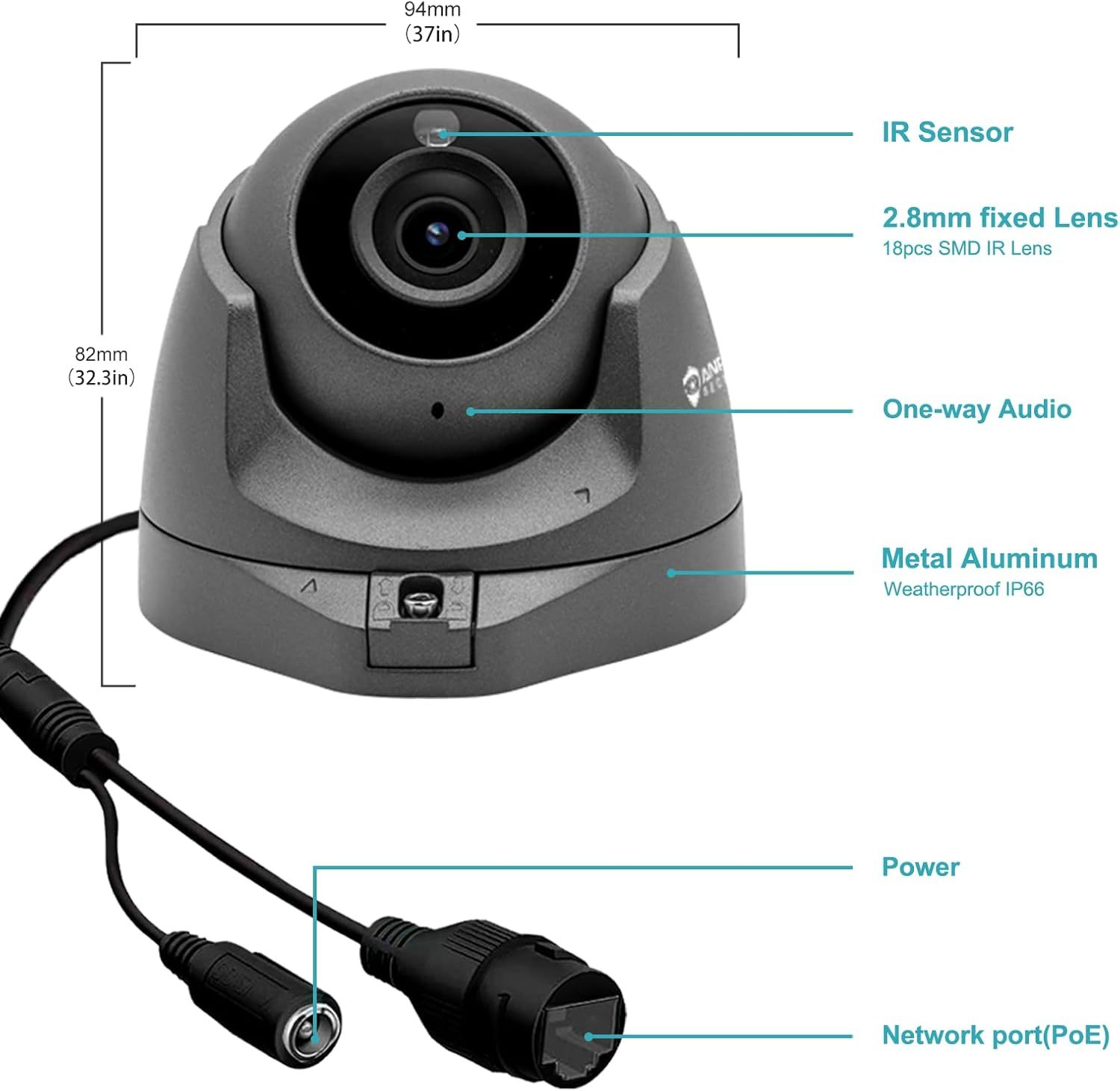 Anpviz 5MP POE Camera with Human & Motion Detection, IP Camera for Indoor Outdoor, Turret Camera Built-in Audio/Mic, 100ft IR Night Vision Security Camera, IP66 Waterproof, NDAA Compliant