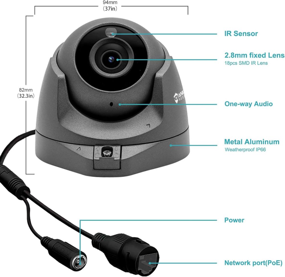 Anpviz 5MP POE Camera with Human & Motion Detection, IP Camera for Indoor Outdoor, Turret Camera Built-in Audio/Mic, 100ft IR Night Vision Security Camera, IP66 Waterproof, NDAA Compliant