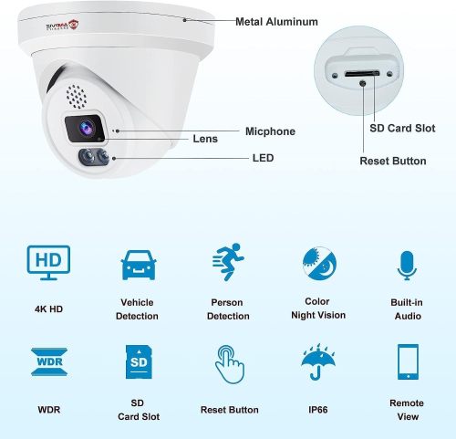 Anpviz 4K IP PoE Camera, PoE Turret Security Camera Outdoor with Built-in Mic & Speaker, Human Vehicle Detection, 100FT Smart Color Night Vision, 8MP(3840x2160), Up to 256GB SD Card, NDAA Compliant