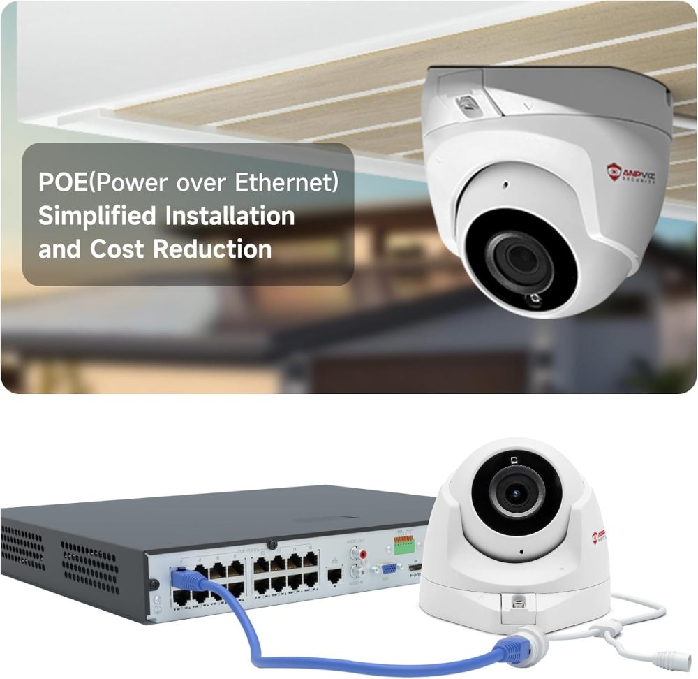 Anpviz 5MP PoE IP Camera, Outdoor Indoor Turret Security Camera with Human & Motion Detection, 110° Wide Angle, Built-in Audio/Mic, 100ft IR Night Vision, IP66 Waterproof, NDAA Compliant