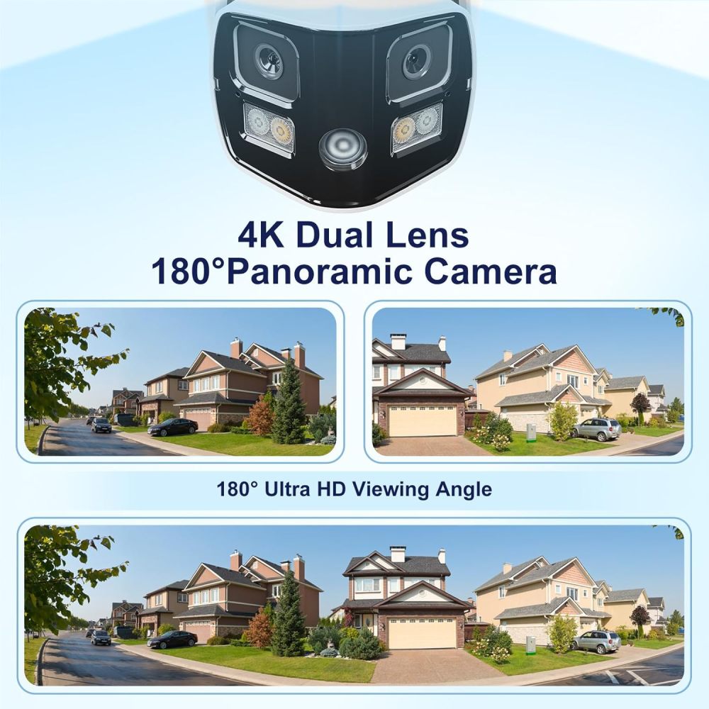 Anpviz 4K Dual Lens PoE IP Security Camera Outdoor 180° Panoramic Wide Angle, 8MP Turret Camera with Smart Dual Light, Human/Vehicle Detection, Two Way Talk, Built in SD Slot, Full Metal