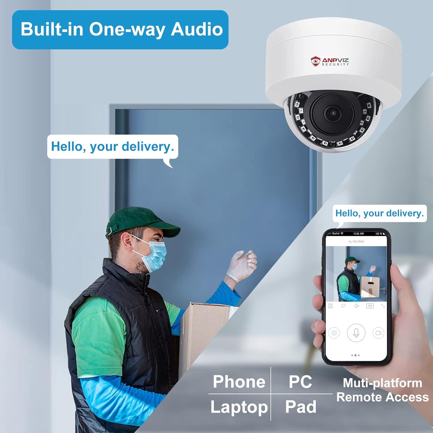 Anpviz UltraHD 4K (8MP) Security IP PoE Dome Camera Outdoor with Microphone/Audio, 3840x2160, Human Vehicle Detection, 100ft IR Night Vision, 2.8mm Wide Angle, IP66 Waterproof, Not PTZ