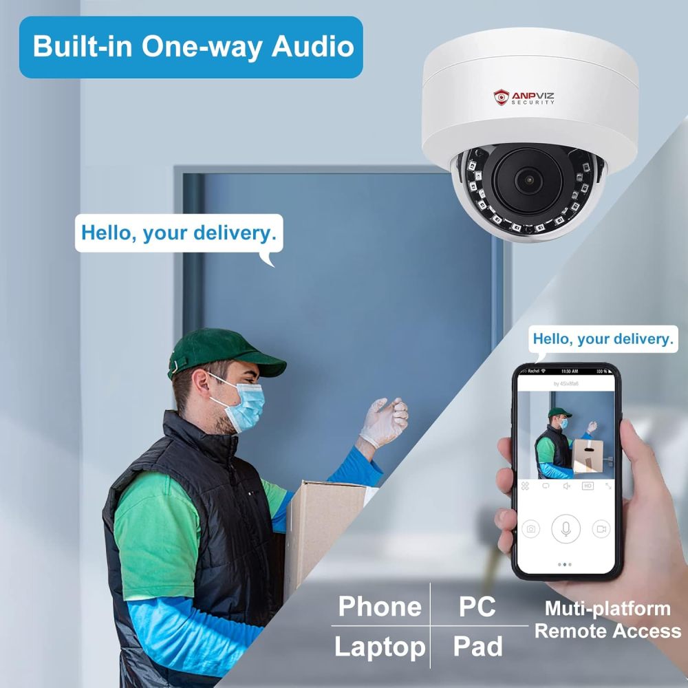 Anpviz UltraHD 4K (8MP) Security IP PoE Dome Camera Outdoor with Microphone/Audio, 3840x2160, Human Vehicle Detection, 100ft IR Night Vision, 2.8mm Wide Angle, IP66 Waterproof, Not PTZ