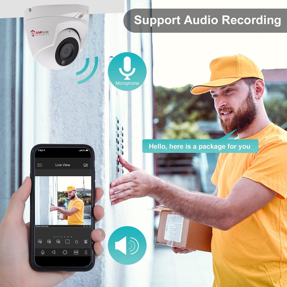 Anpviz 5MP PoE IP Camera, Outdoor Indoor Turret Security Camera with Human & Motion Detection, 110° Wide Angle, Built-in Audio/Mic, 100ft IR Night Vision, IP66 Waterproof, NDAA Compliant