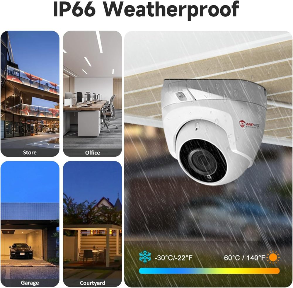 Anpviz 5MP PoE IP Camera, Outdoor Indoor Turret Security Camera with Human & Motion Detection, 110° Wide Angle, Built-in Audio/Mic, 100ft IR Night Vision, IP66 Waterproof, NDAA Compliant